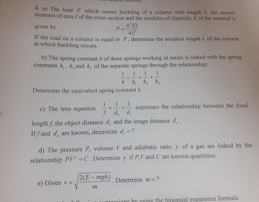 Solved C Sl Ciui 0 A The Load P Which Causes Buckling Chegg Com