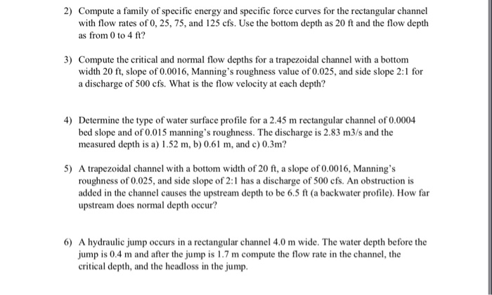 Solved 2) Compute a family of specific energy and specific | Chegg.com