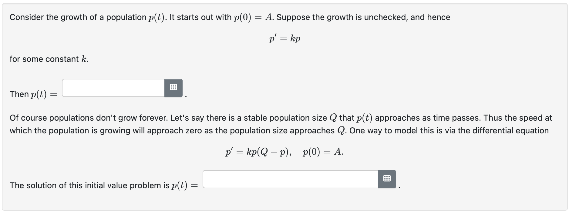 Solved Consider the growth of a population p(t). It starts | Chegg.com