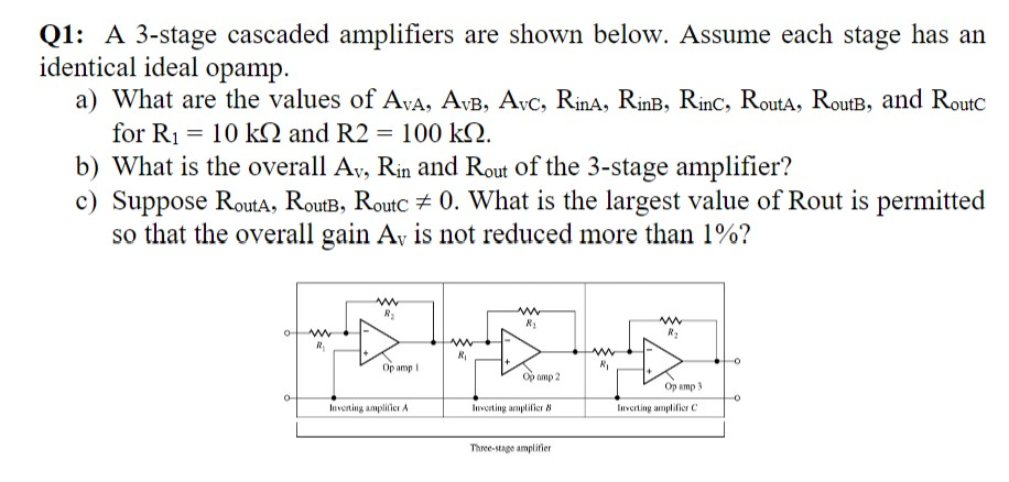 Solved Q1: A 3-stage cascaded amplifiers are shown below. | Chegg.com