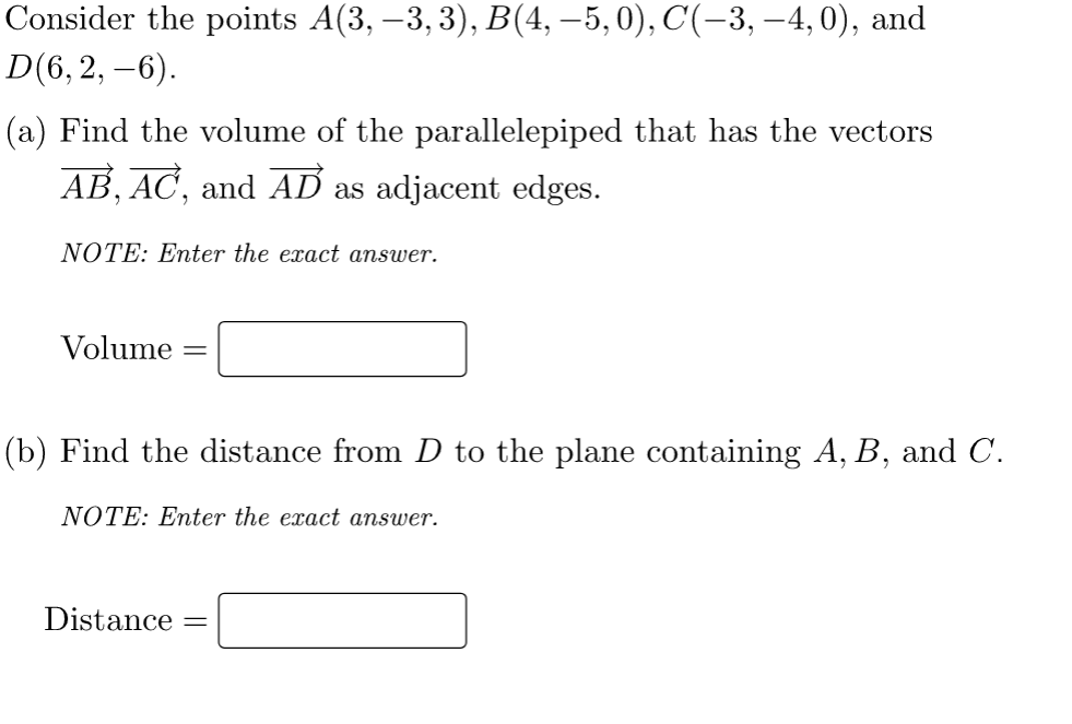 Solved Consider The Points A(3,−3,3),B(4,−5,0),C(−3,−4,0), | Chegg.com