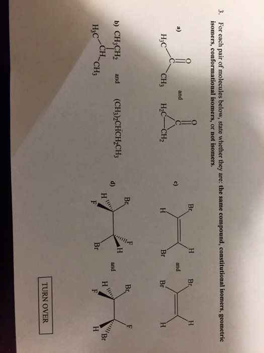 Solved For each pair of molecules below, state whether they | Chegg.com