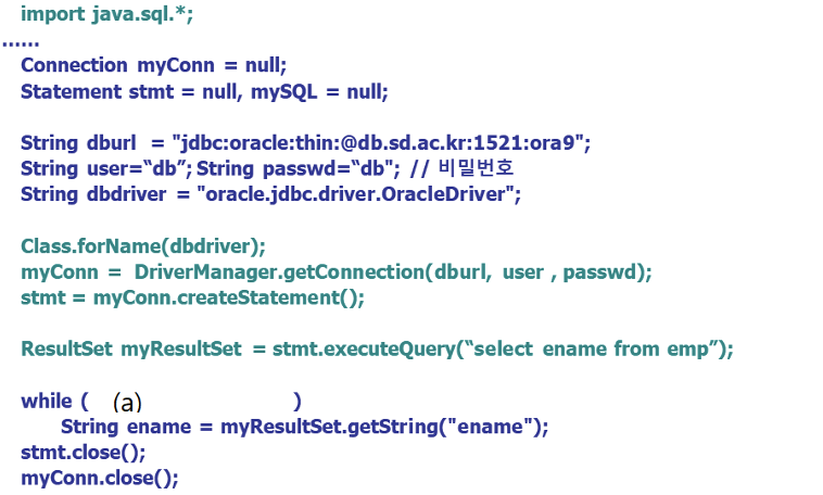 Solved The following shows the JDBC example code.Complete Chegg