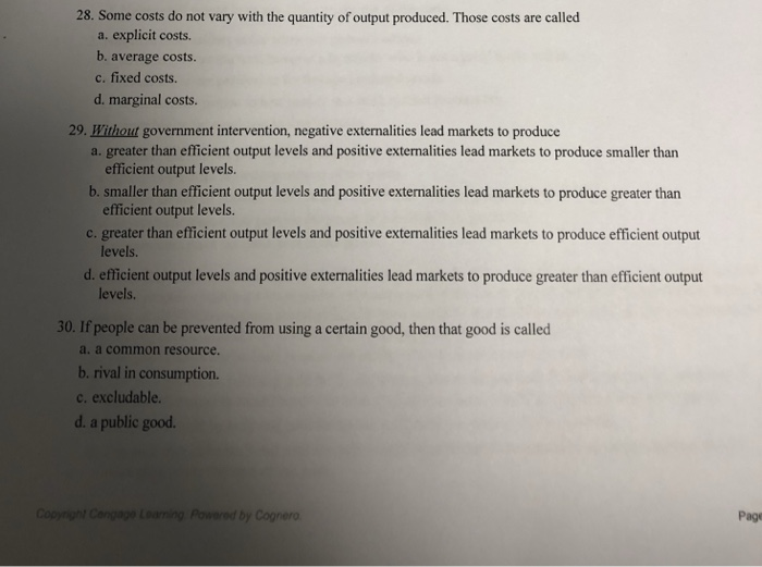 Solved 28. Some costs do not vary with the quantity of