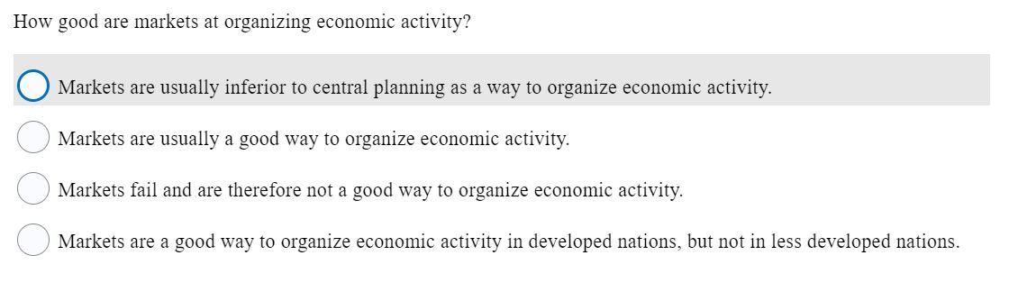 Solved How good are markets at organizing economic activity? | Chegg.com