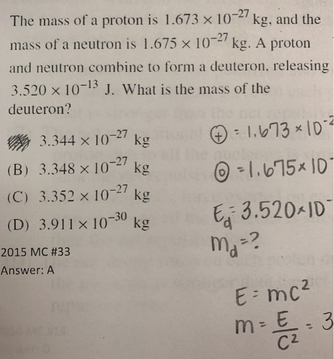 mass of neutron and proton in kg