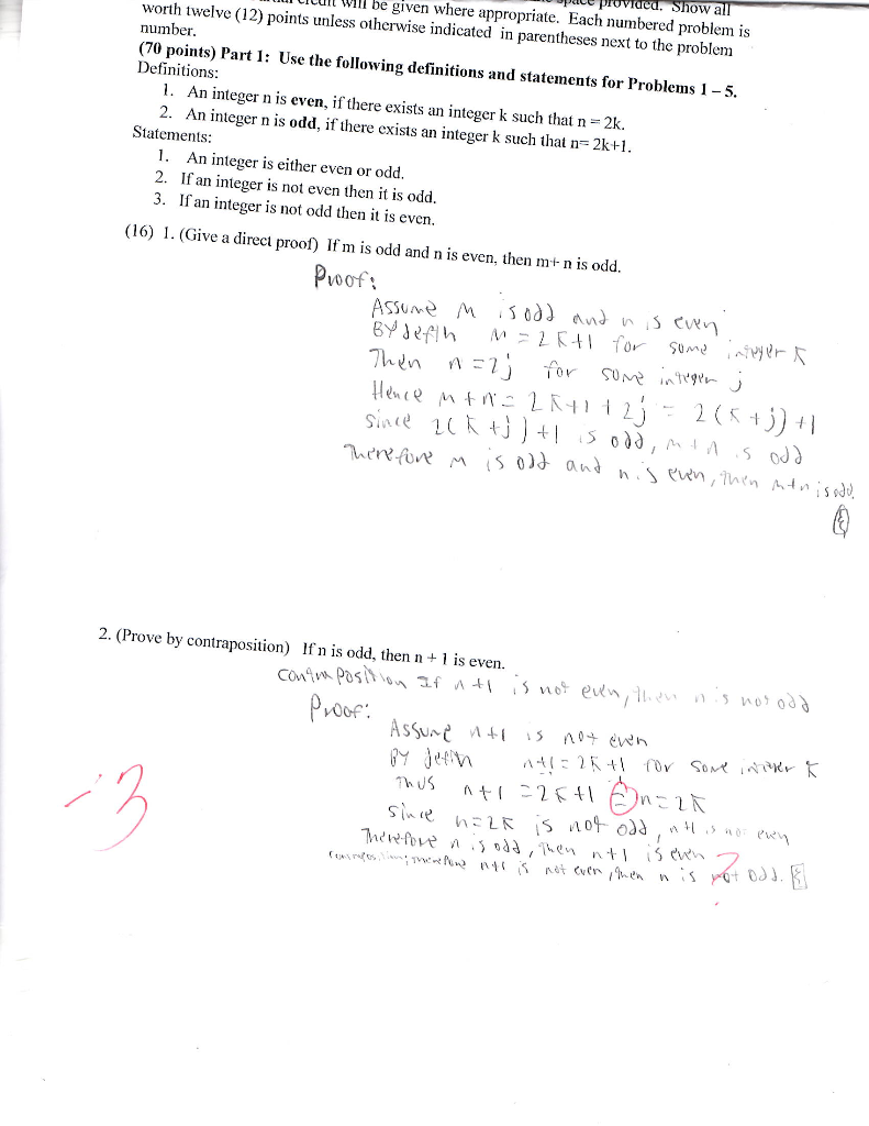 Solved )5 . Prove: The integer㎡ is even ifand only ifn is | Chegg.com