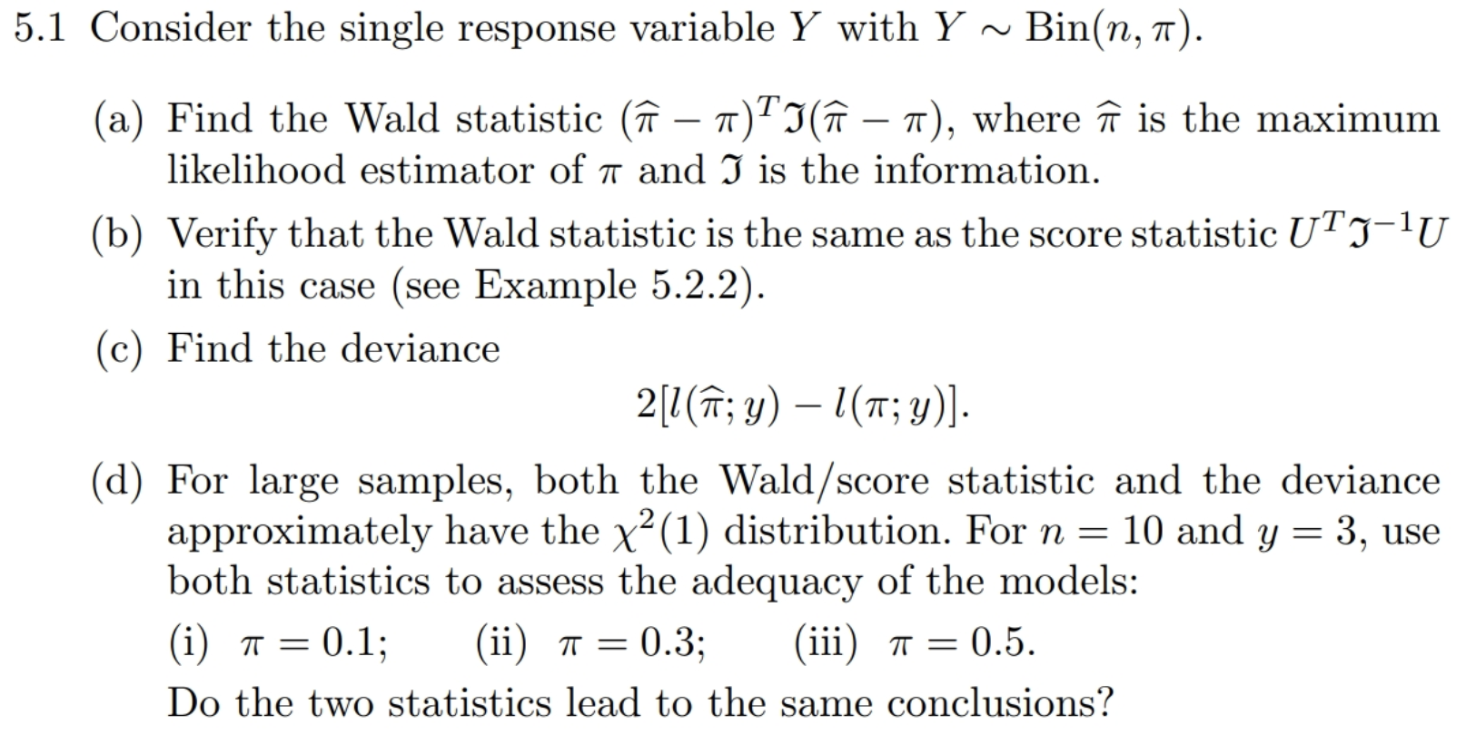 5 1 Consider The Single Response Variable Y With Y Chegg Com