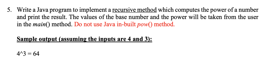 Solved 5. Write a Java program to implement a recursive | Chegg.com