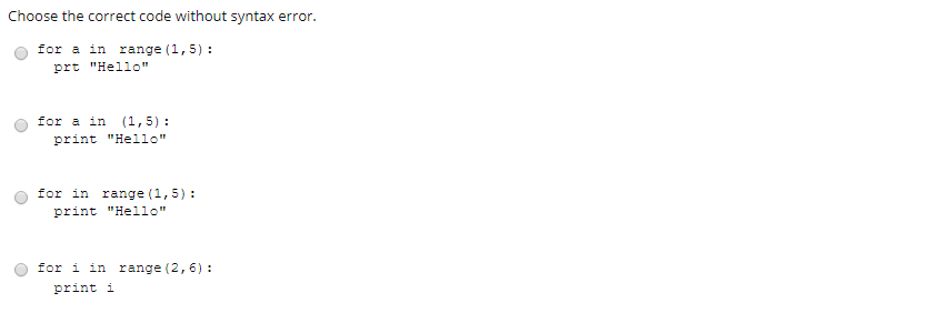 Solved Choose the correct code without syntax error. for a | Chegg.com