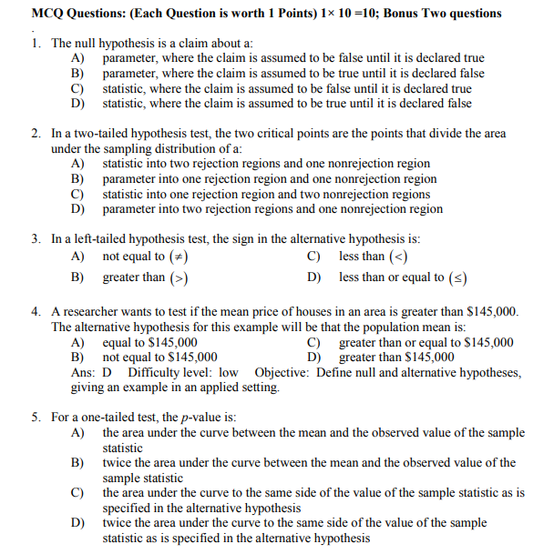 hypothesis is a mcq