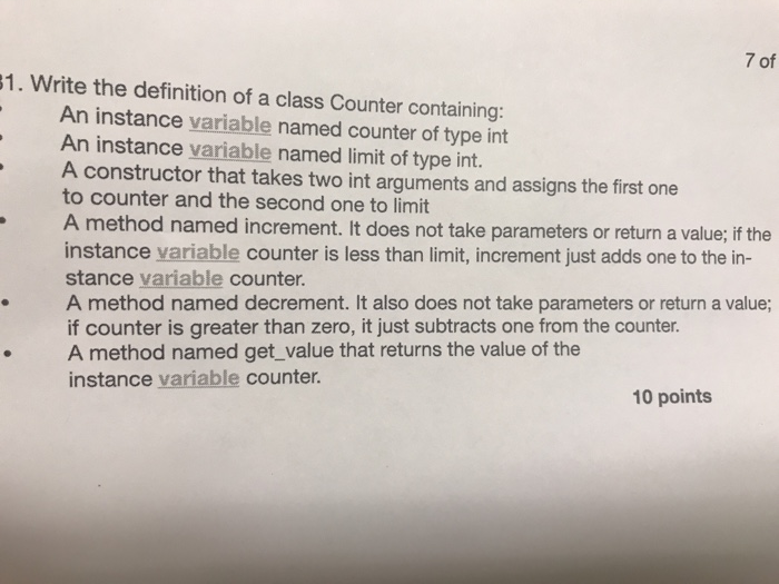 Solved 7 of 1. Write the definition of a class Counter | Chegg.com