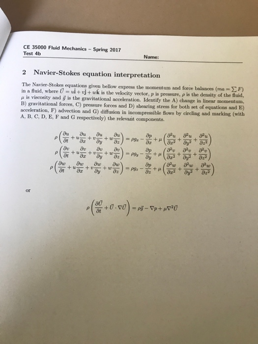 Solved The Navier-Stokes equations given bellow express the | Chegg.com