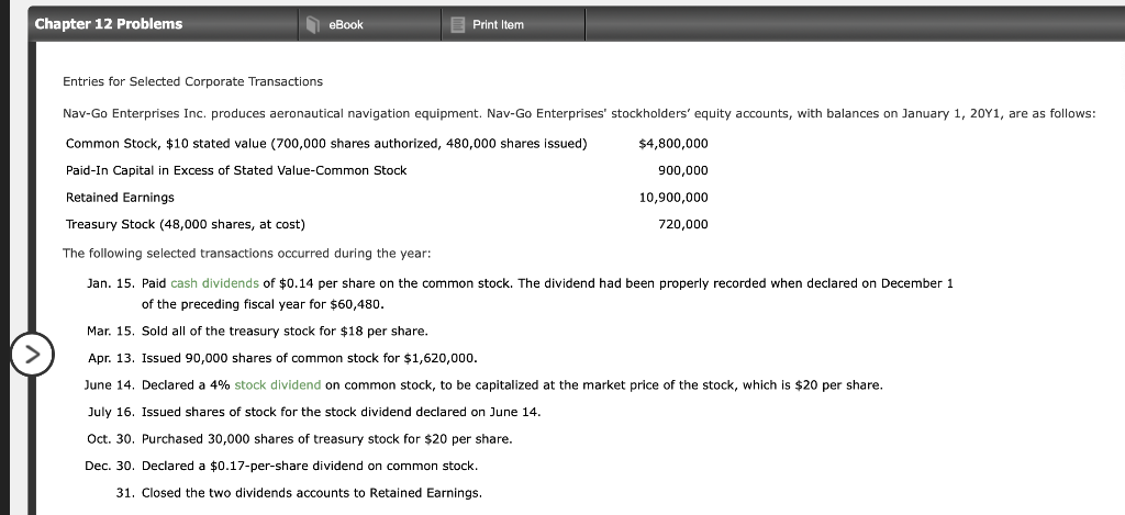 Solved Chapter 12 Problems eBook E Print Item Entries for | Chegg.com