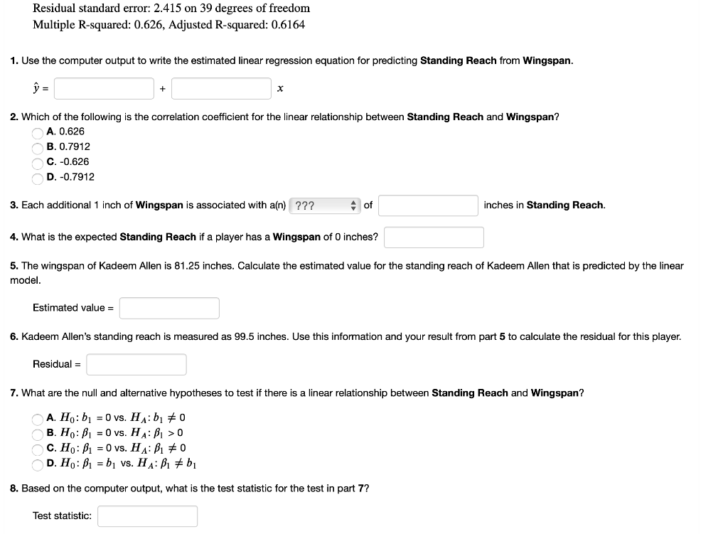 Solved Standing Reach in the NBA Standing reach measures
