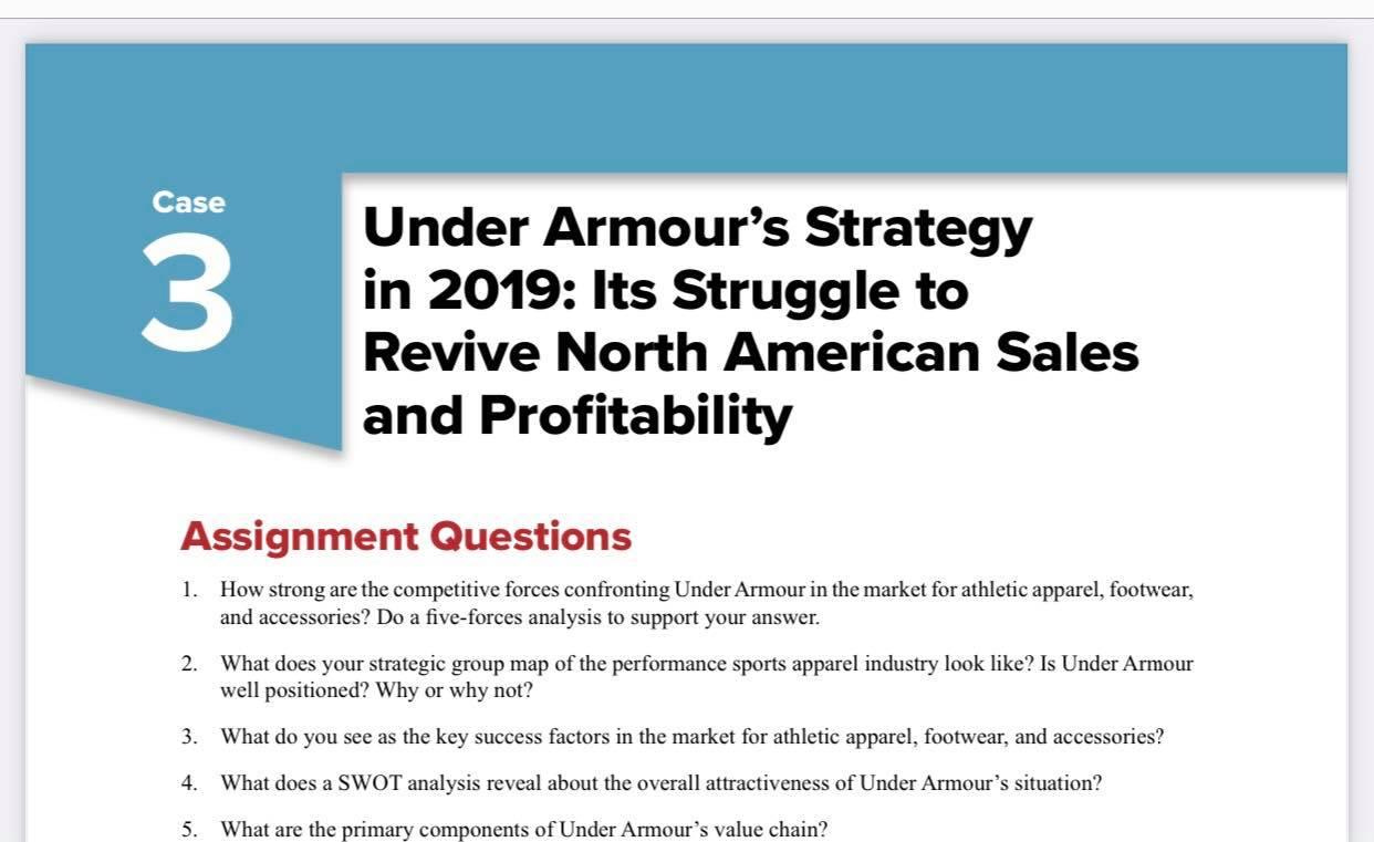 Bekwaam schoner Verdorde Solved Case 3 Under Armour's Strategy in 2019: Its Struggle | Chegg.com