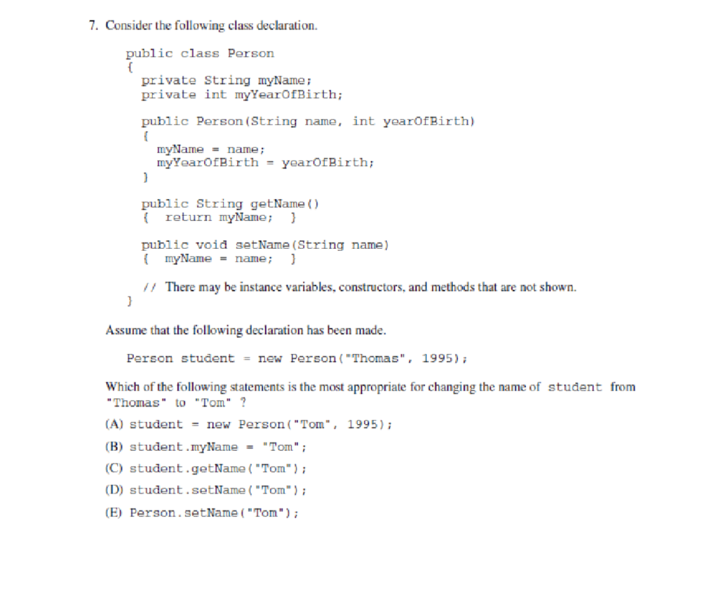 Solved 7. Consider the following class declaration. public