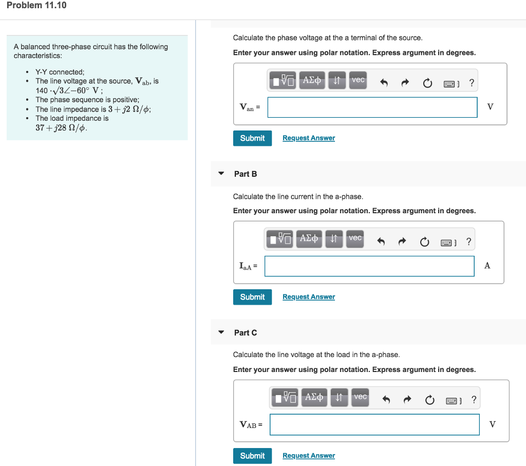 Solved Problem 11.10 Calculate the phase voltage at the a | Chegg.com