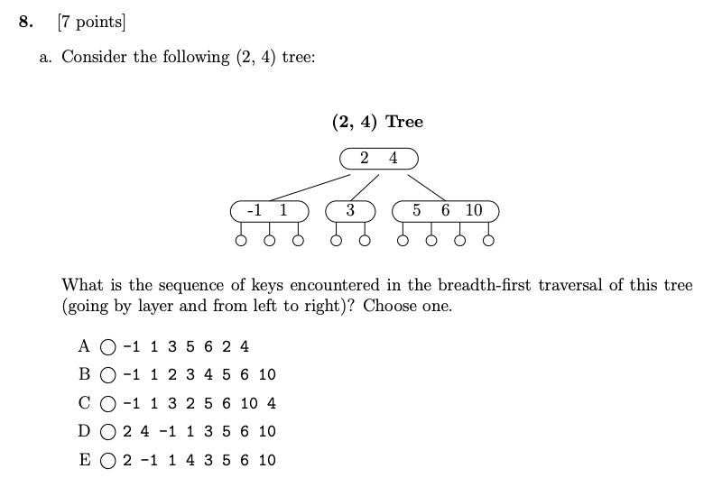 Solved . 8. [7 points) a. Consider the following (2, 4)