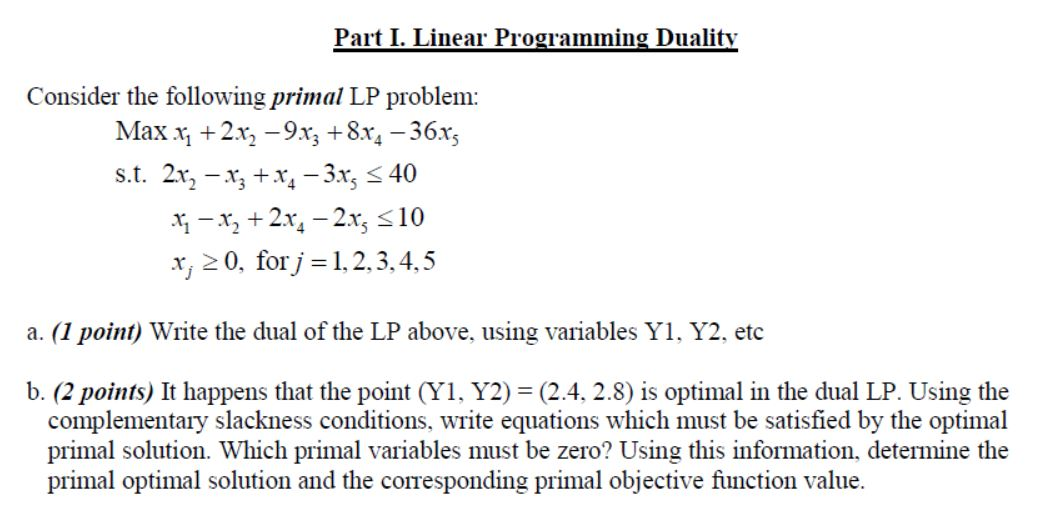 Solved Part I. Linear Programming Duality Consider The | Chegg.com