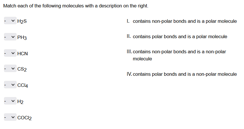 Solved Match Each Of The Following Molecules With A | Chegg.com