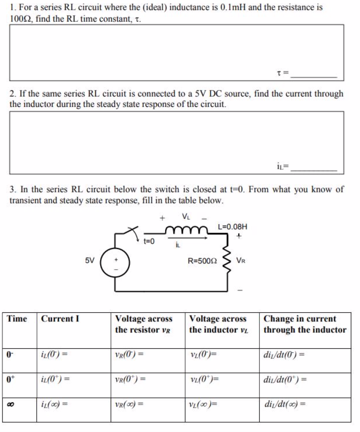 Solved 1. For a series RL circuit where the ideal) | Chegg.com