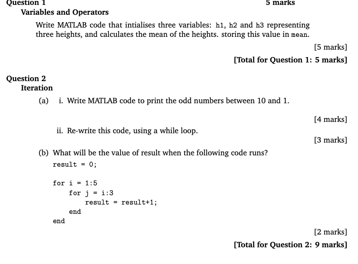 Solved Question Marks Variables Operators Write Matlab Code Intialises Three Variables