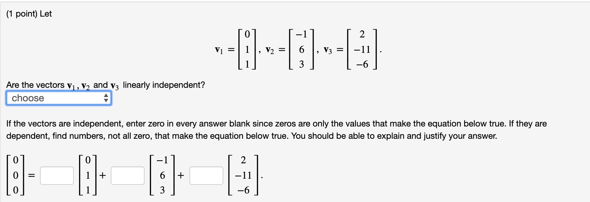 Solved 1 Point Let V1 0 1 V2 1 1 6 V3 3 Chegg Solved 1 Point Let V1 0 1 V2 1 1 6 V3 3 Chegg