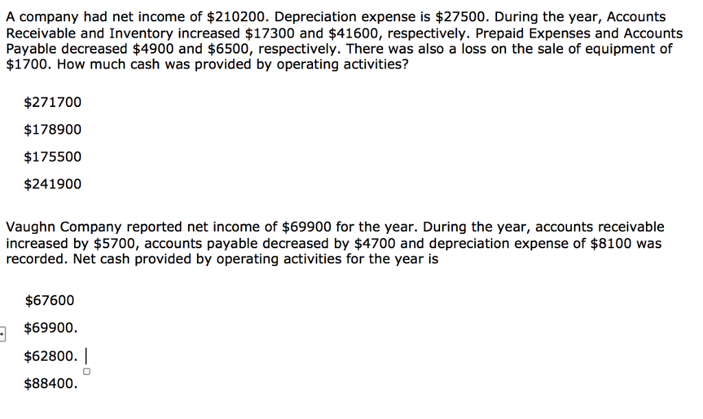 Solved A Company Had Net Income Of $210200. Depreciation | Chegg.com