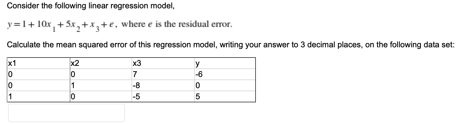 Solved Consider The Following Linear Regression Model Y1 5500