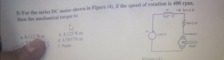 Solved → 2A 5) For the series DC motor shown in Figure (4), | Chegg.com