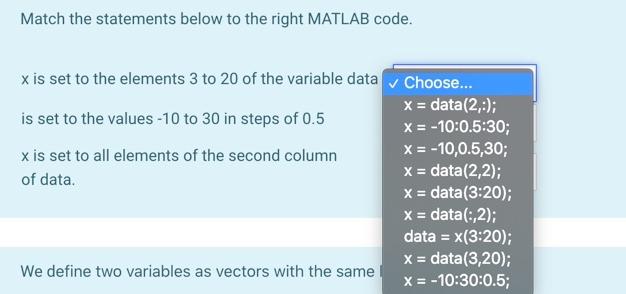 Solved Match the statements below to the right MATLAB code. | Chegg.com