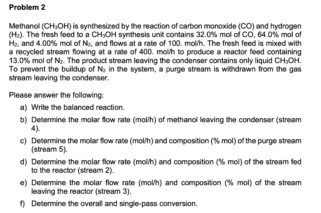 Solved Problem 2 Methanol (CH3OH) Is Synthesized By The | Chegg.com