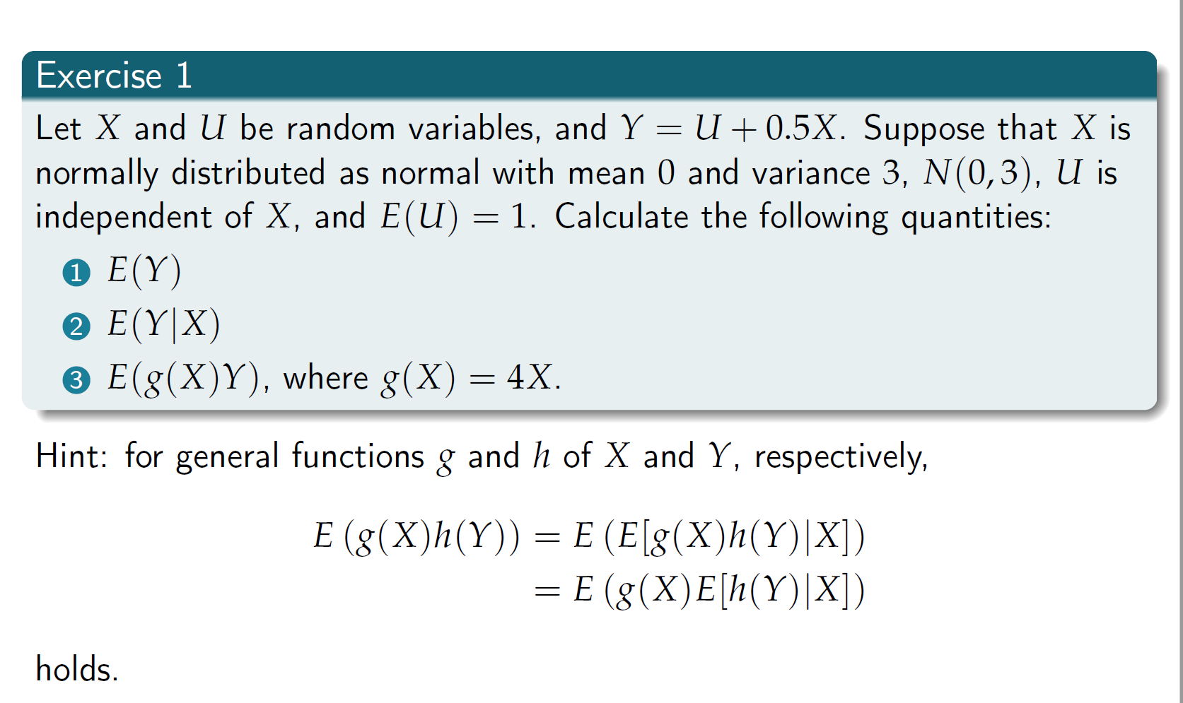 Solved Exercise 1 Let X And U Be Random Variables And Y Chegg Com