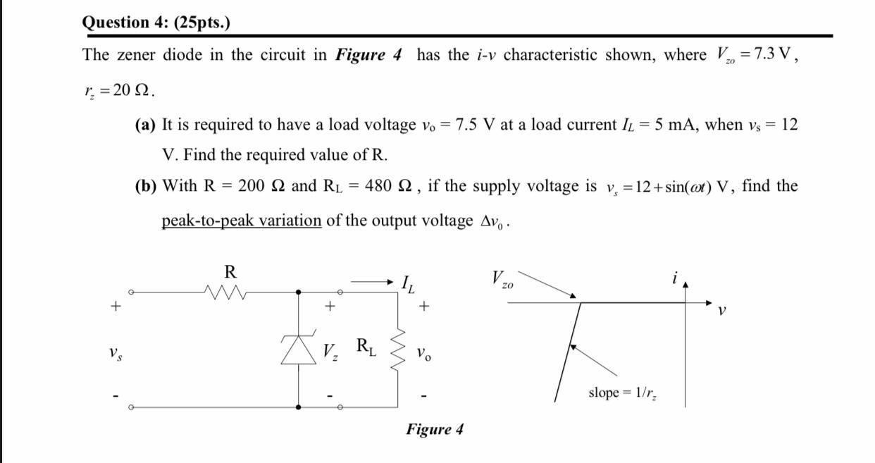 Solved Question 4: (25pts.) The Zener Diode In The Circuit | Chegg.com