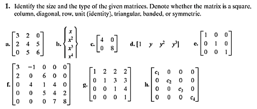 Solved 1. Identify the size and the type of the given Chegg