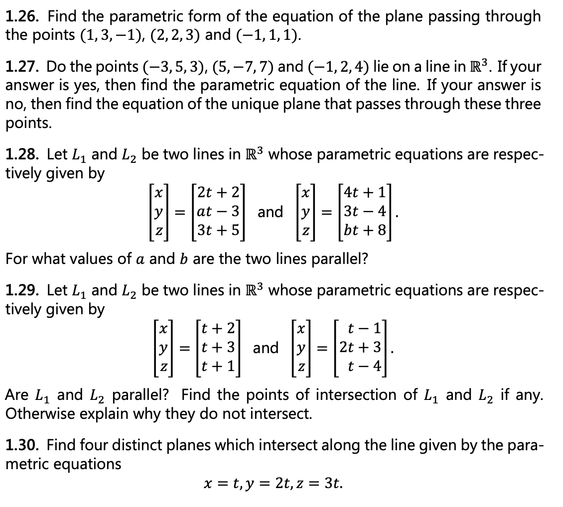 Solved 1.26. Find the parametric form of the equation of the | Chegg.com