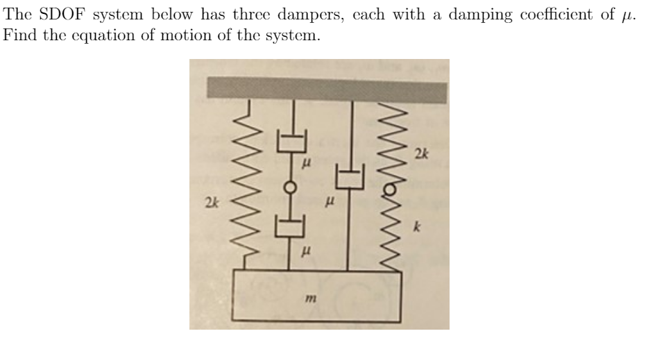 Solved The SDOF system below has three dampers, cach with a | Chegg.com