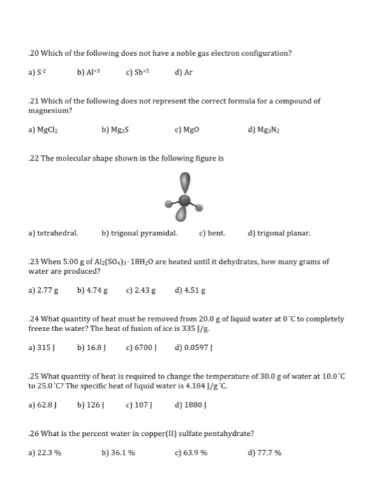 Solved Which Of The Following Does Not Have A Noble Gas 