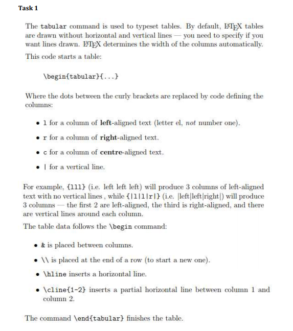 Solved Task 1 The tabular command is used to typeset tables.