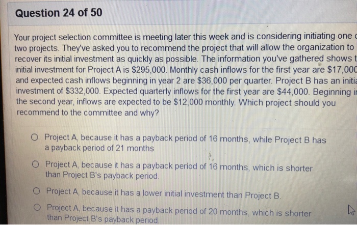 Solved Question 21 of 50 You are the project manager for a | Chegg.com