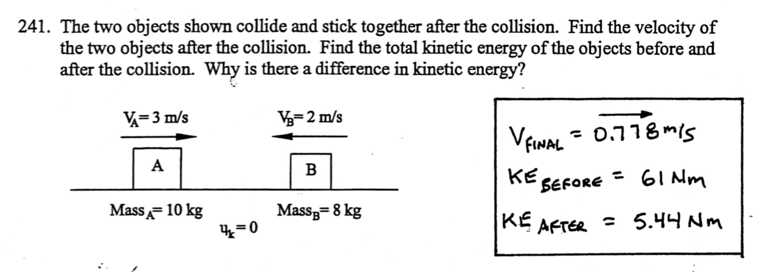 Solved 241. The Two Objects Shown Collide And Stick Together | Chegg.com