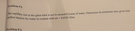 Solved Problem #2 The capillary rise in the glass tube is | Chegg.com
