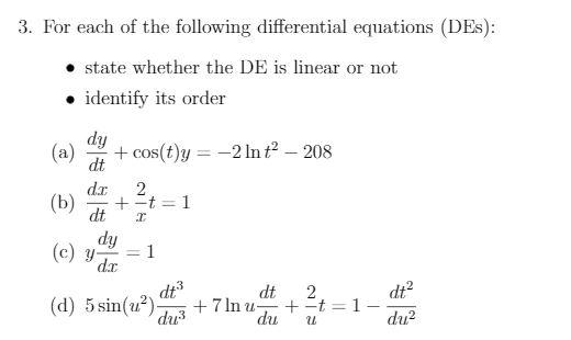 Solved 3 For Each Of The Following Differential Equations