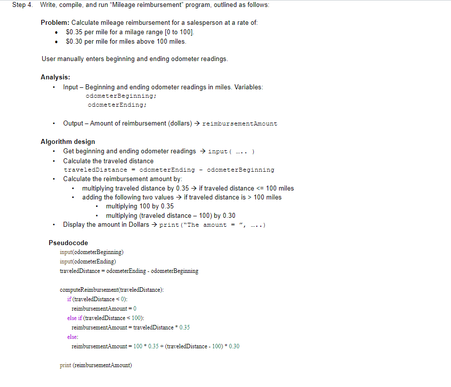 Solved Step 4. Write, compile, and run "Mileage | Chegg.com