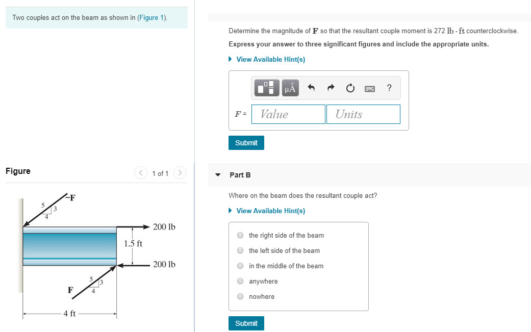 Solved Two Couples Act On The Beam As Shown In (Figure 1). | Chegg.com