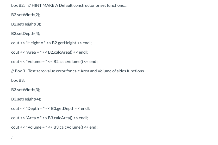 Solved Program 9 BOX - Complete the following code then run | Chegg.com