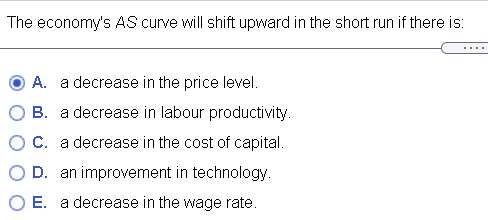 Solved The economy's AS curve will shift upward in the short | Chegg.com
