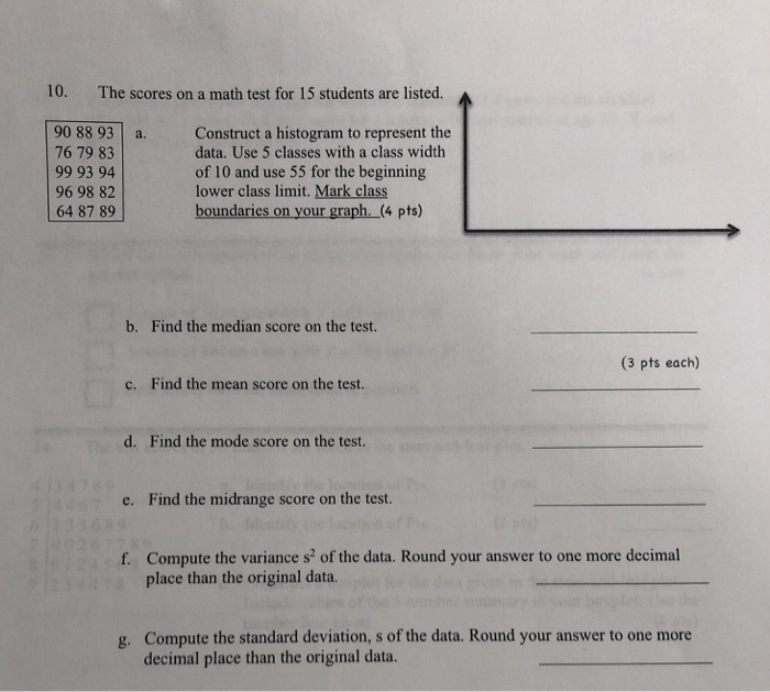 Solved 10. The scores on a math test for 15 students are | Chegg.com