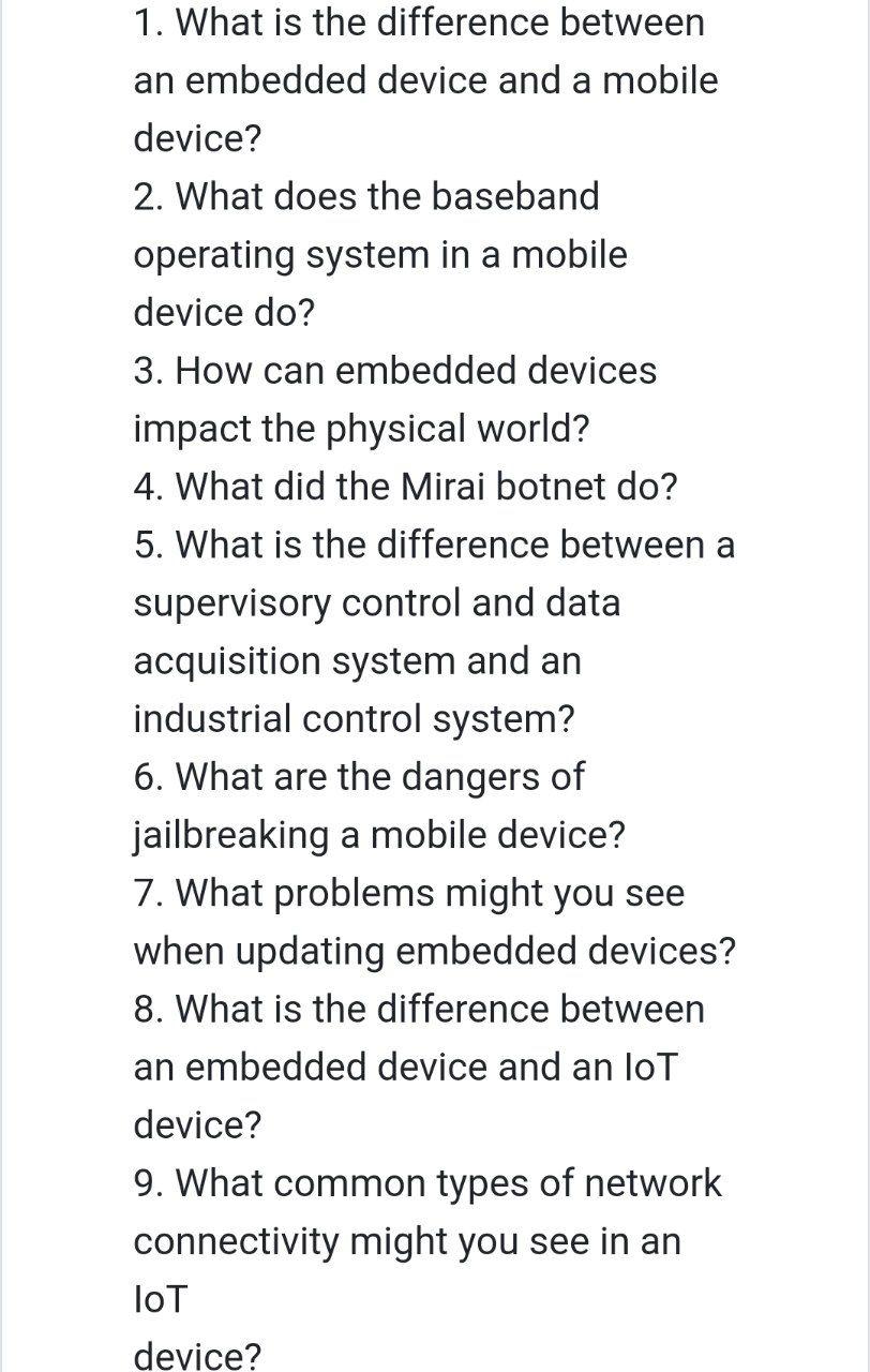 Solved 1. What is the difference between an embedded device | Chegg.com